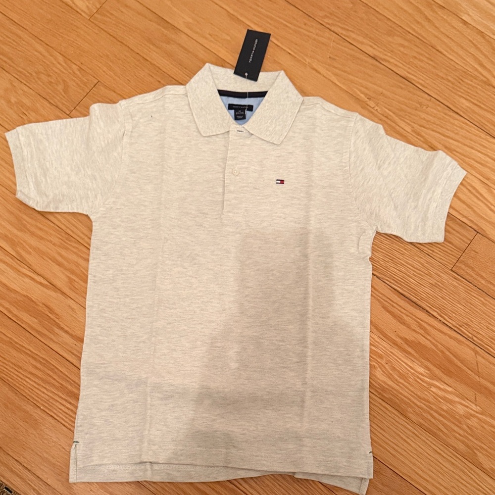 Tommy Hilfiger Boys' Heather Light Gray Polo with Flag Logo